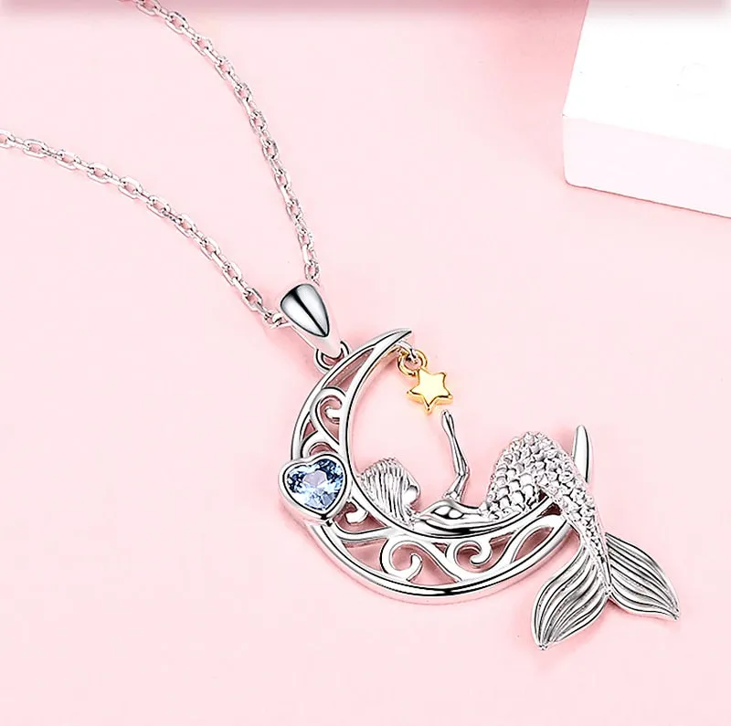 Beautiful Mermaid and Star 925 Sterling Silver Fashion Pendant Necklace