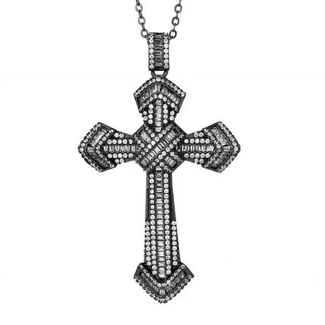 Bejeweled Crystal Sterling Silver Cross Pendant Necklace