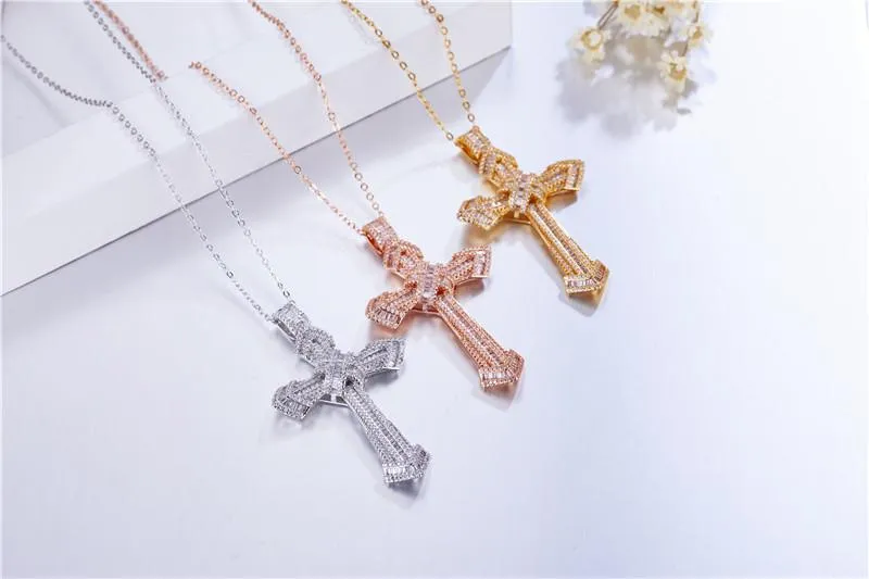 Bejeweled Crystal Sterling Silver Cross Pendant Necklace