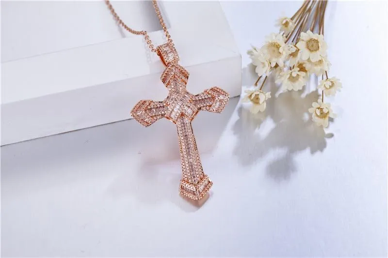 Bejeweled Crystal Sterling Silver Cross Pendant Necklace