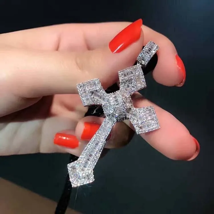 Bejeweled Crystal Sterling Silver Cross Pendant Necklace