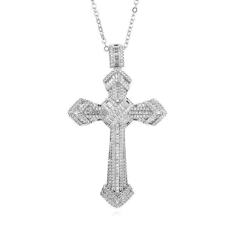 Bejeweled Crystal Sterling Silver Cross Pendant Necklace