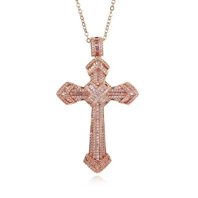 Bejeweled Crystal Sterling Silver Cross Pendant Necklace