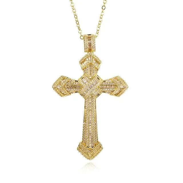 Bejeweled Crystal Sterling Silver Cross Pendant Necklace