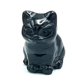 Black Obsidian gemstone Cat Figurine