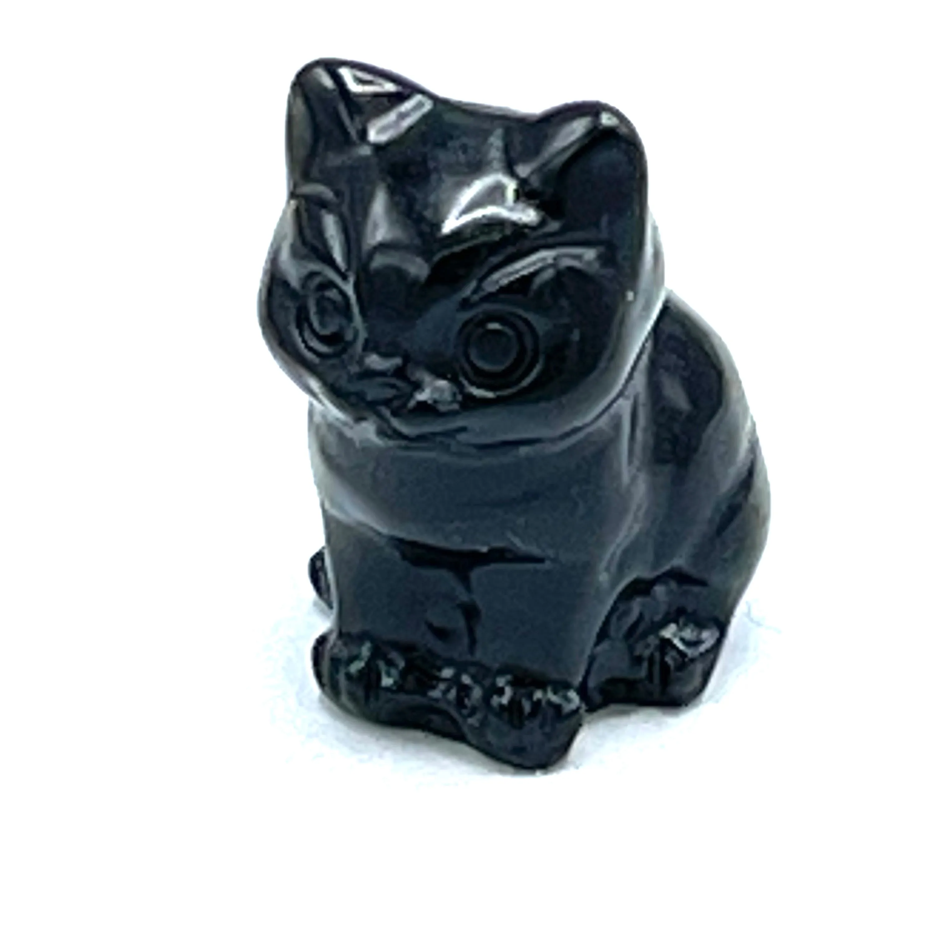 Black Obsidian gemstone Cat Figurine