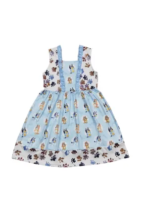 Blue Charactor print ruffle dress