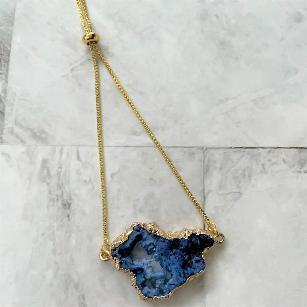 Blue Druzy Gold Adjustable Chain Bracelet