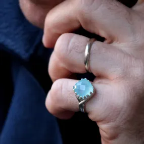 Blue Gemstone Ring for Men - Chalcedony stone Signet