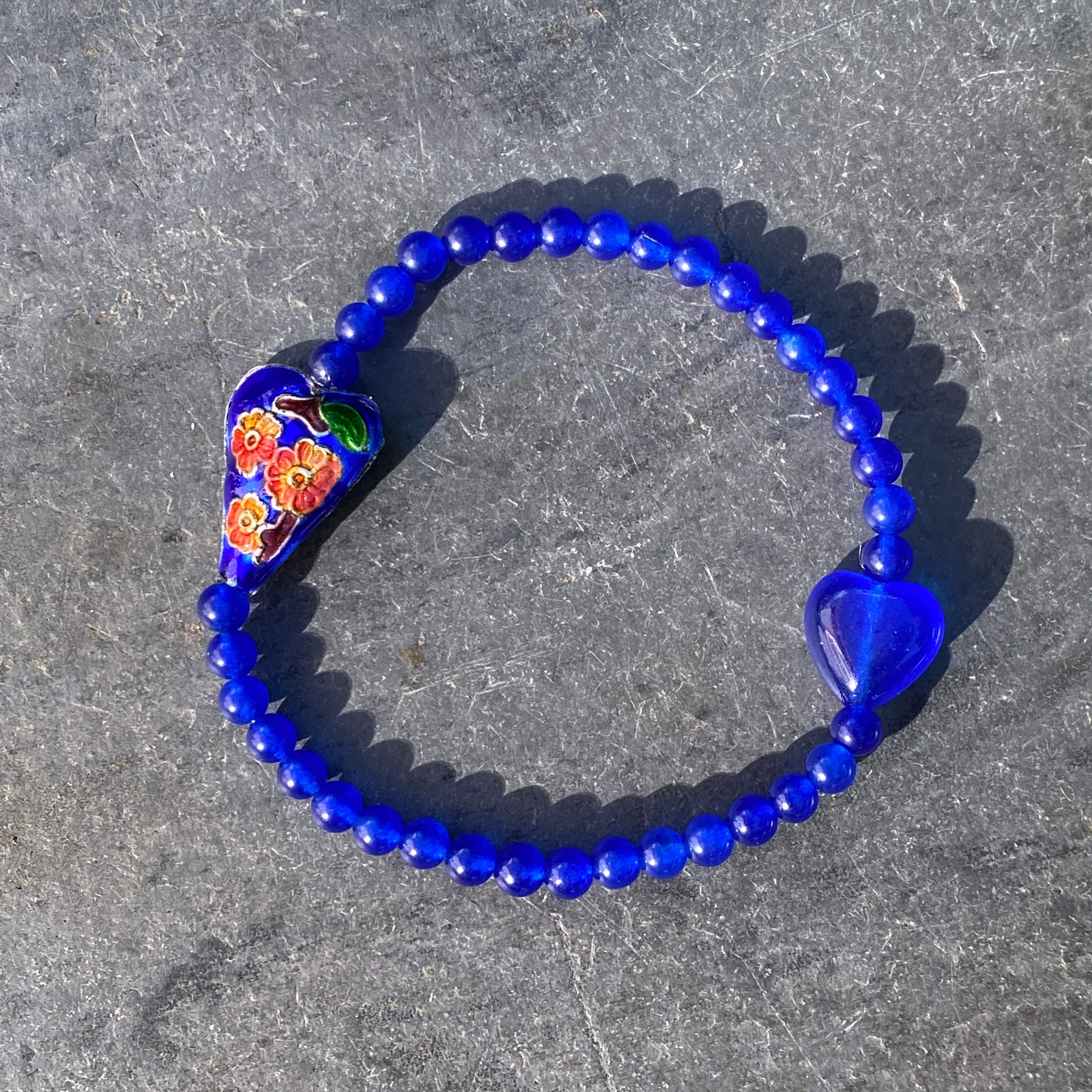 Blue Jade and Cloisonné Heart Bracelet