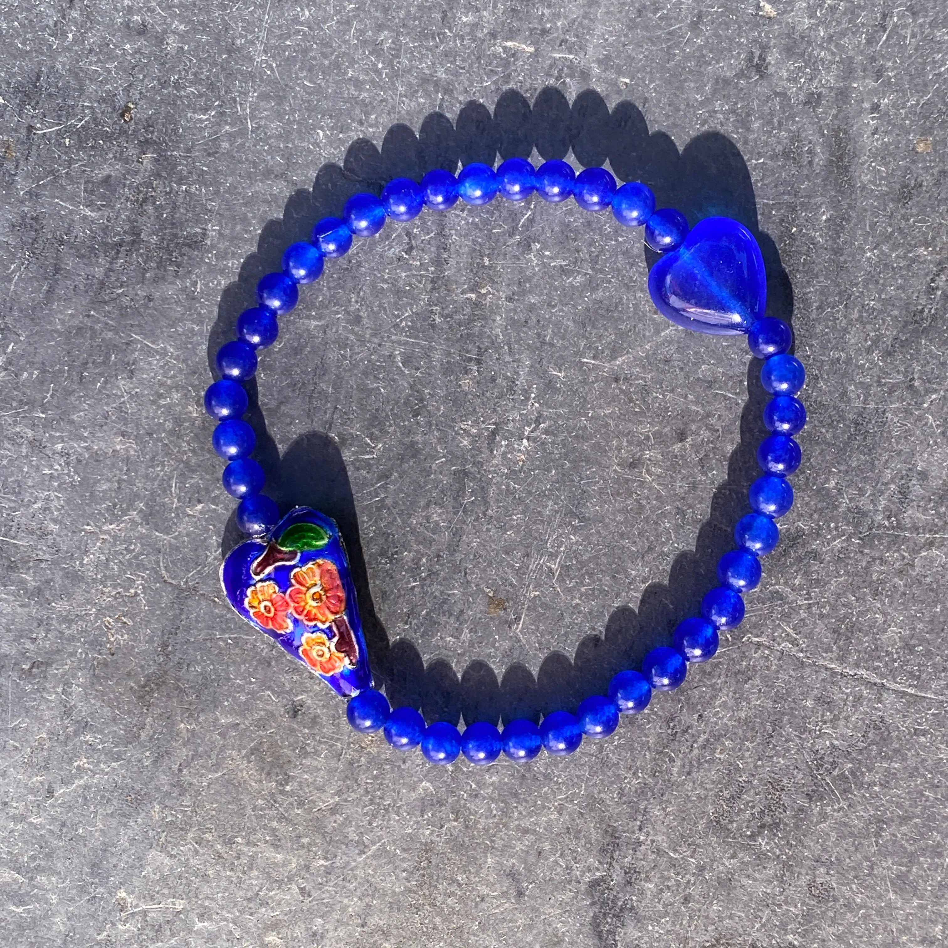 Blue Jade and Cloisonné Heart Bracelet