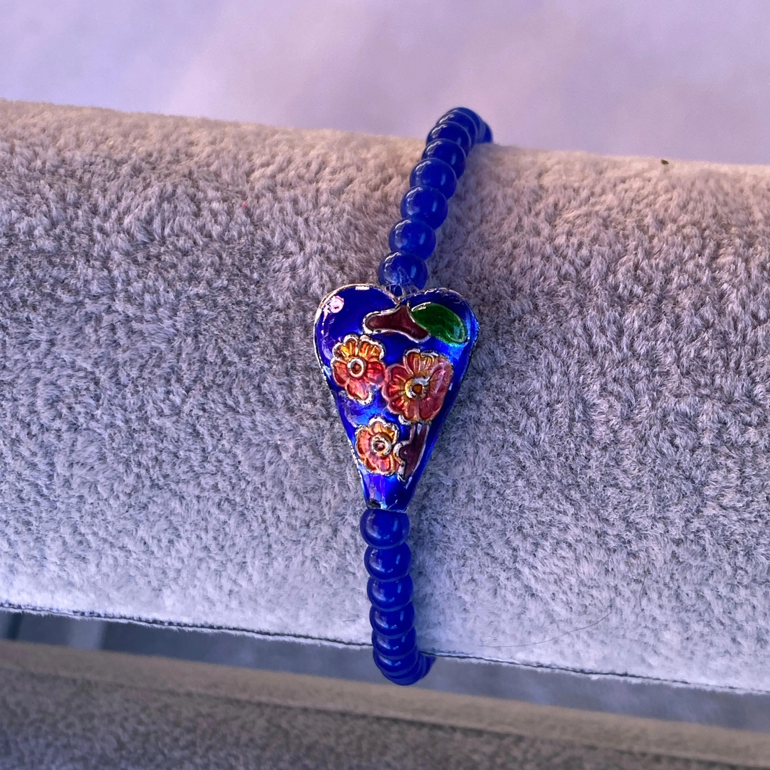 Blue Jade and Cloisonné Heart Bracelet