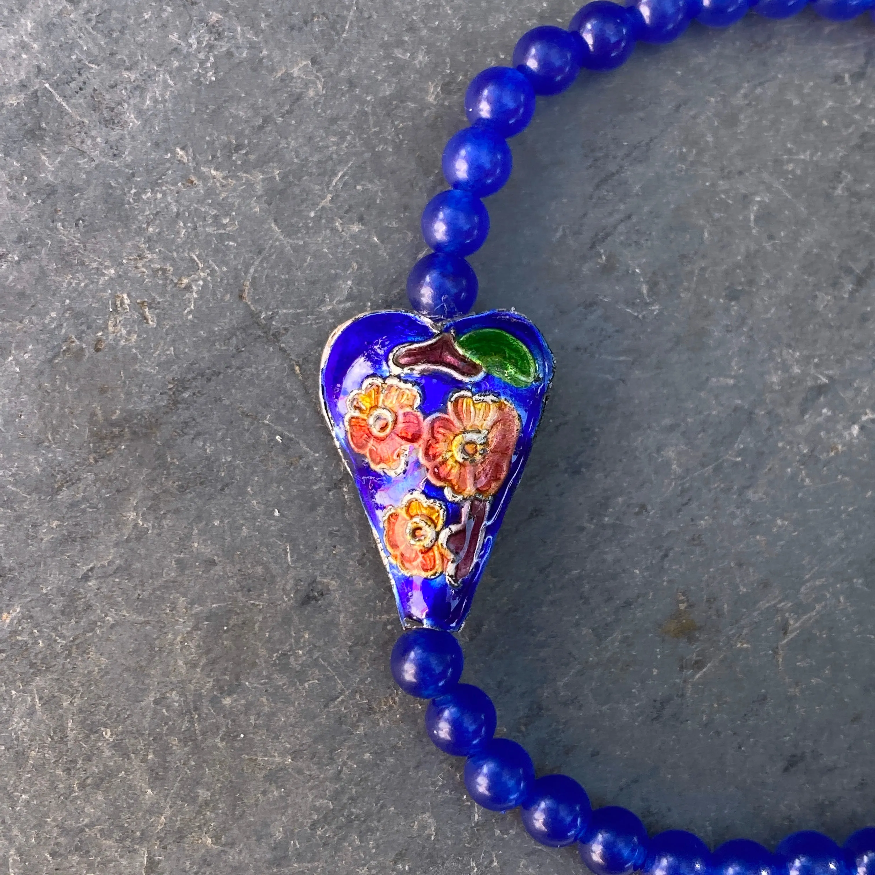 Blue Jade and Cloisonné Heart Bracelet