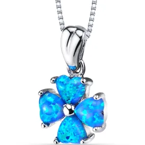 Blue Opal Lucky Hearts Pendant Sterling Silver 1.50 Carats