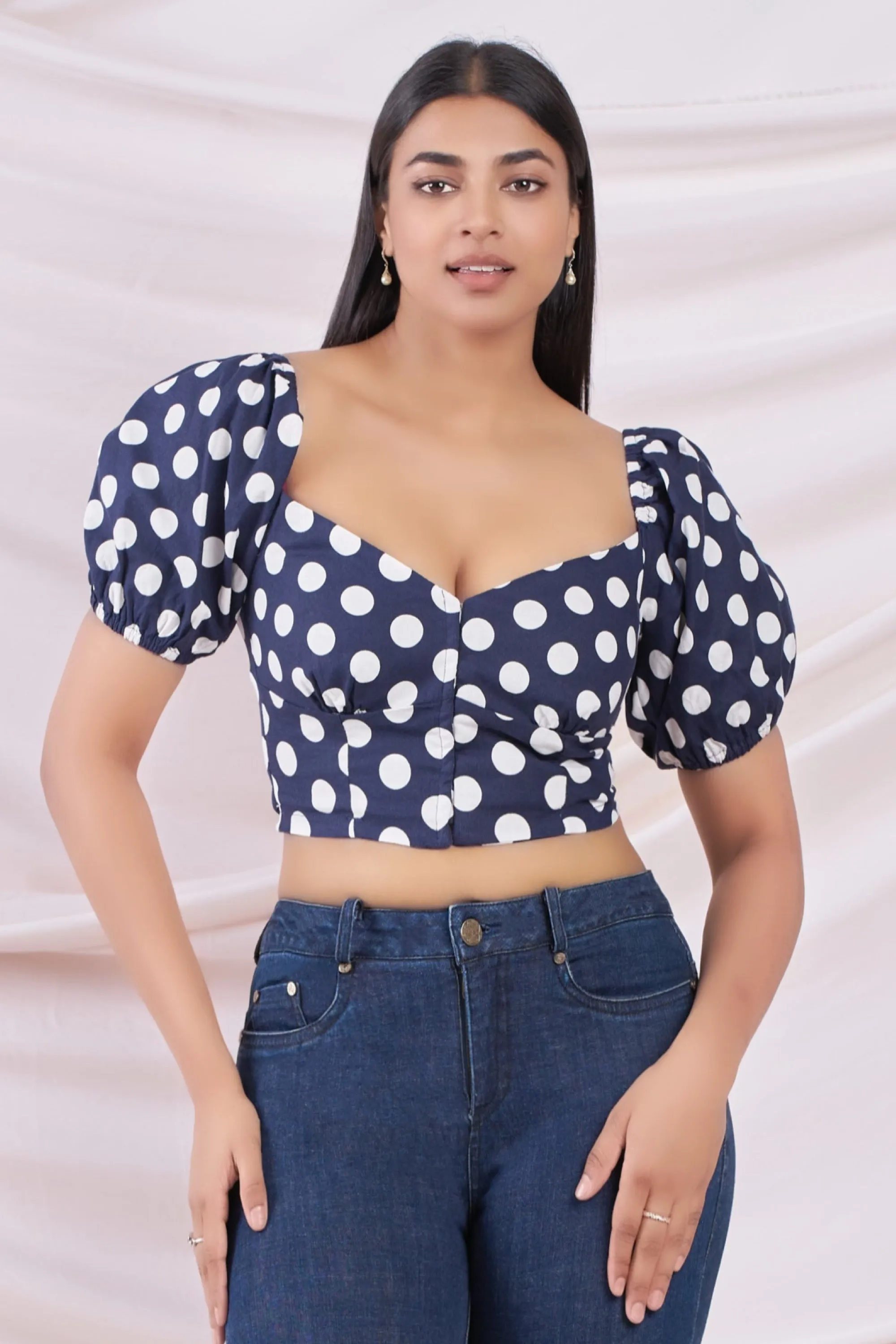 Blue Polka Dot Crop Top