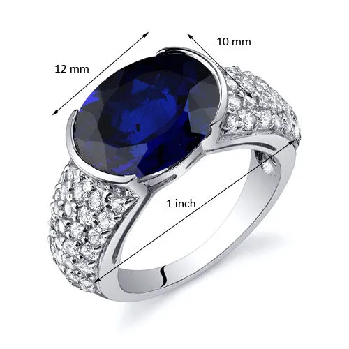 Blue Sapphire Oval Cut Sterling Silver Ring Size 6