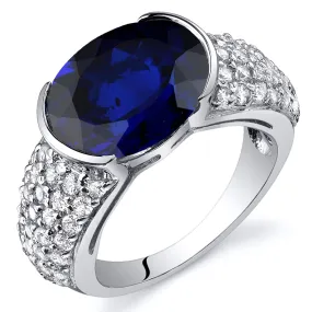 Blue Sapphire Oval Cut Sterling Silver Ring Size 6