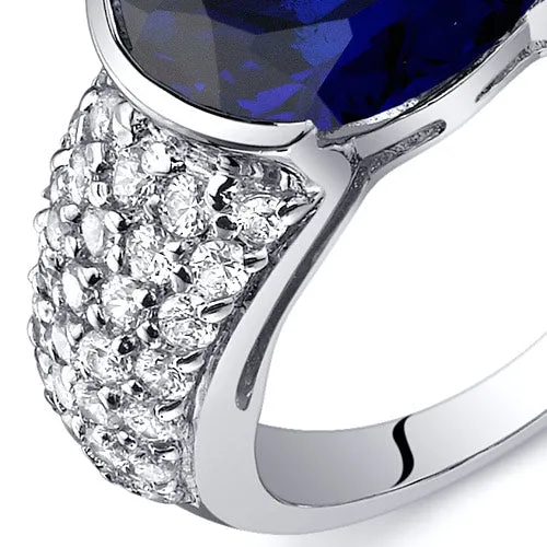 Blue Sapphire Oval Cut Sterling Silver Ring Size 6