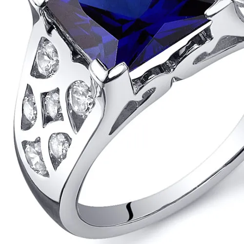 Blue Sapphire Princess Cut Sterling Silver Ring Size 7