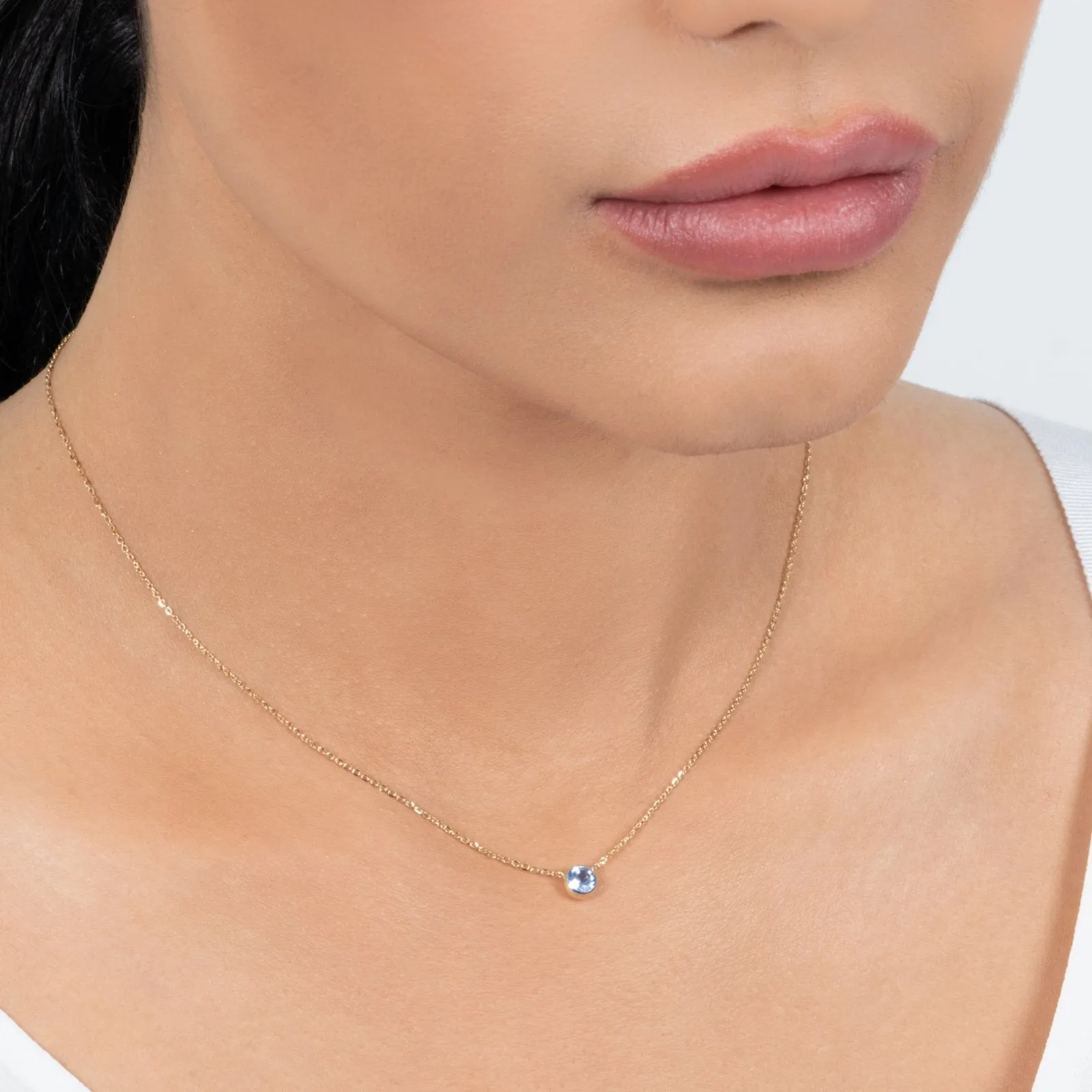 Blue Topaz Station Necklace Bezel Set in 14k Gold