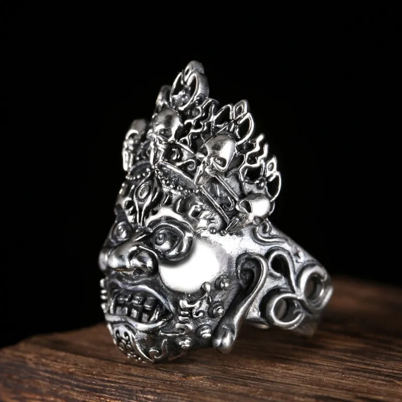 Buddhist Monk 925 Sterling Silver Vintage Steampunk Biker Ring