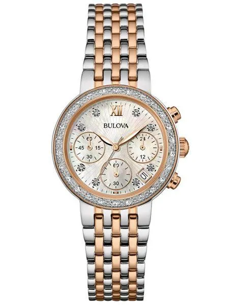 Bulova Ladies 34 Diamond Maiden Lane Chronograph - Stainless & Rose Tone