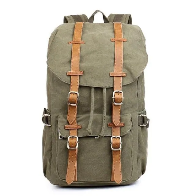 Canvas Leather Multi-functional Travel Backpack 20 to 35 Litre