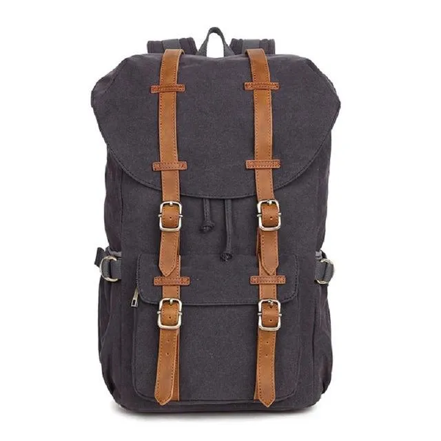 Canvas Leather Multi-functional Travel Backpack 20 to 35 Litre