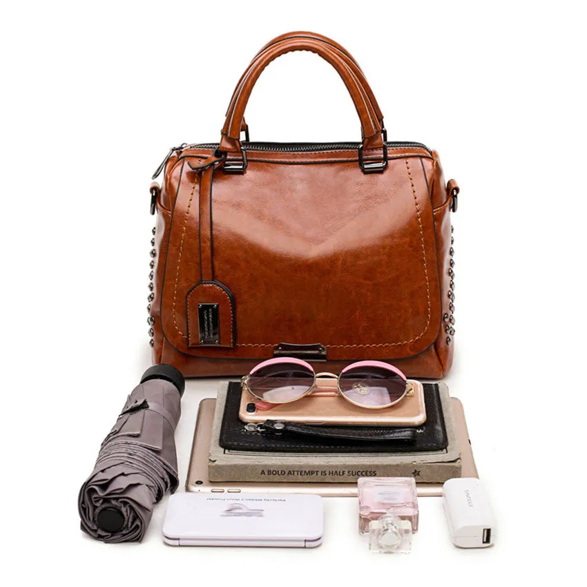 Casual Oil Wax PU Leather Tote Bag, Shoulder Bag and Handbag