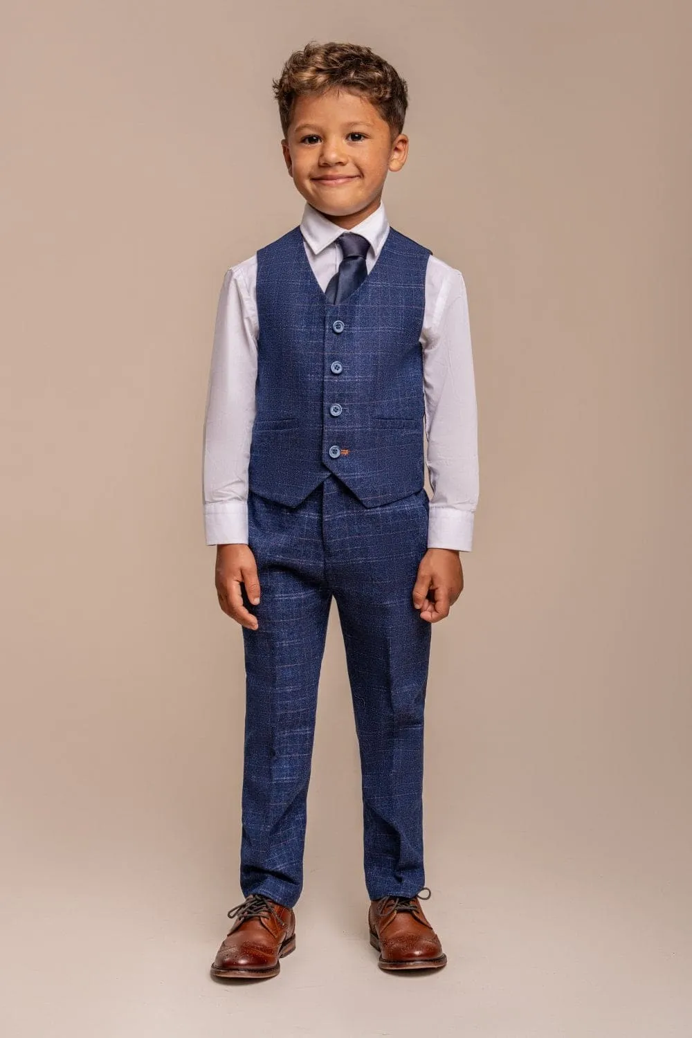 Cavani Kaiser Boy's Three Piece Blue Slim Fit Suit