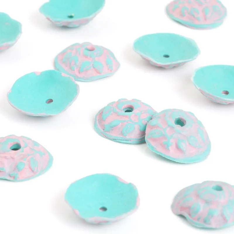 Ceramic Beads-18x5mm Bead Cap-Baroque Vines-Fiji Pink-Quantity 1