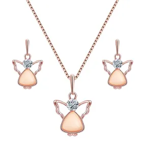 Champagne Natural Stone Angel Shape and Cubic Zirconia Necklace & Earrings Jewelry Set