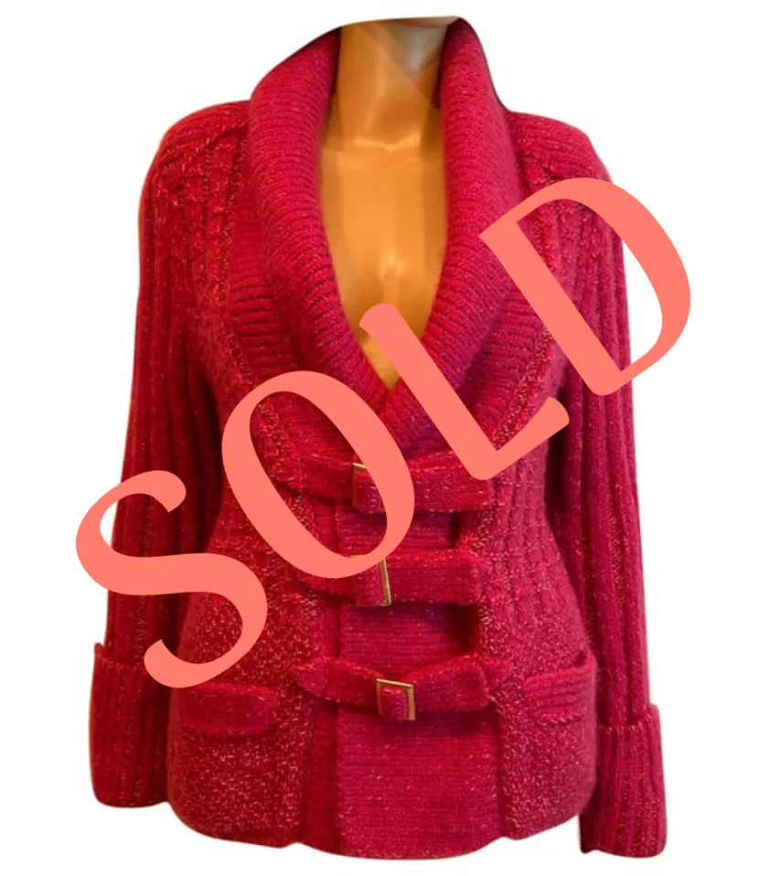 Chanel 2009 Pink Wool Mohair Buckle Sweater Cardigan FR 36 US 4/6/8