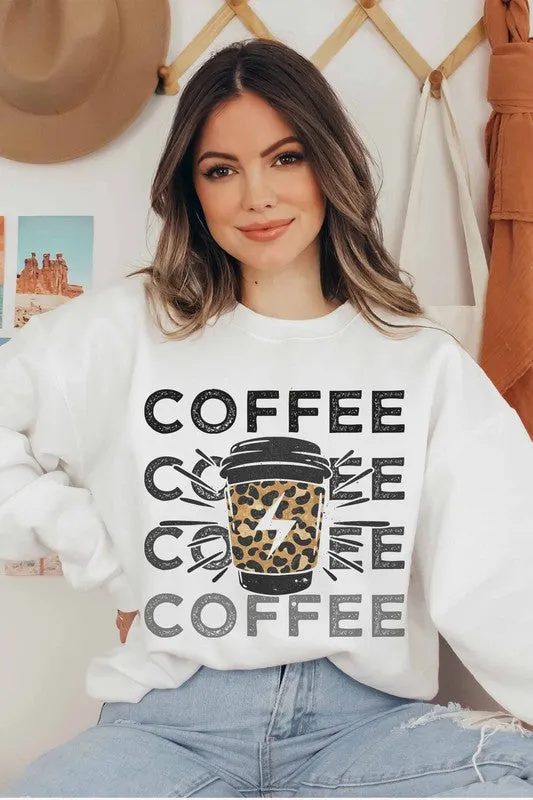 COFFEE LIGHTING LEOPARD GRAPHIC SWEATSHIRT