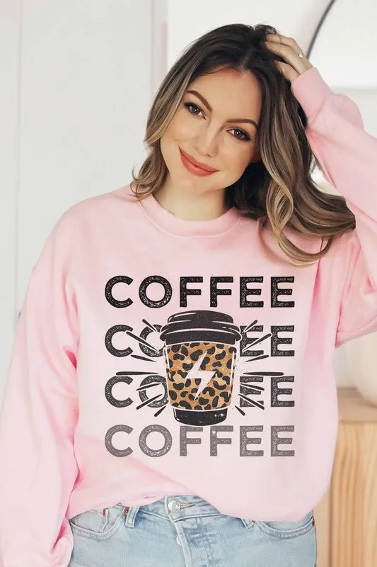 COFFEE LIGHTING LEOPARD GRAPHIC SWEATSHIRT