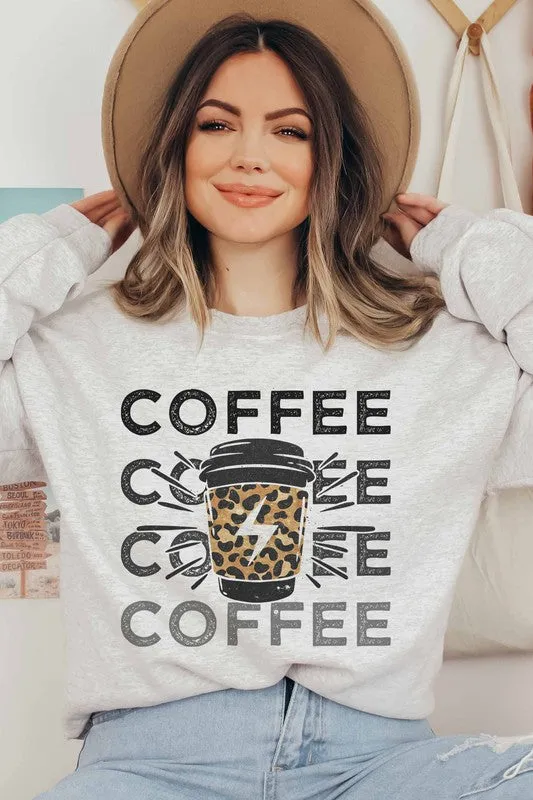 COFFEE LIGHTING LEOPARD GRAPHIC SWEATSHIRT