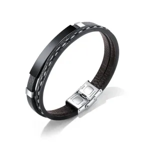 Custom Engrave Cowhide Leather and Stainless Steel Fashion Bracelet