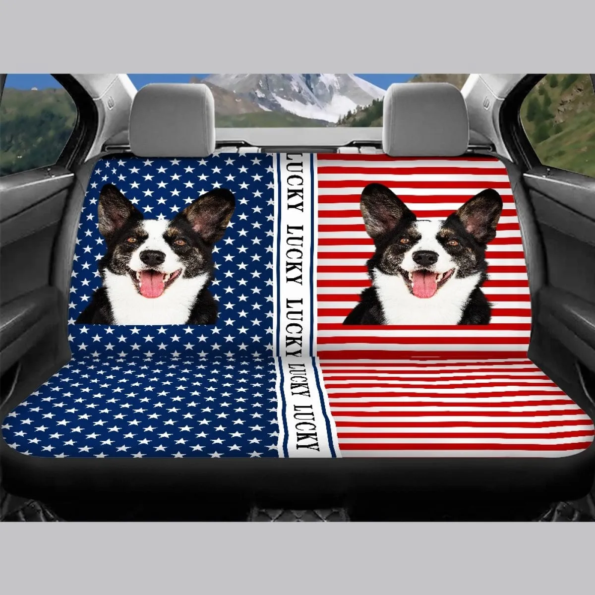 Custom Face&Name American Flag Car Seat Cover Full Set Universal Auto Waterproof Front Seat Protector