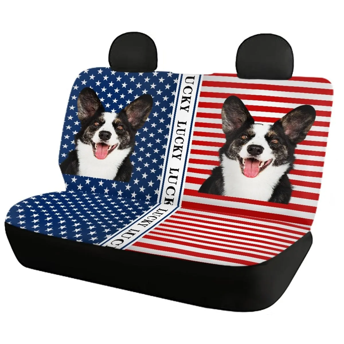 Custom Face&Name American Flag Car Seat Cover Full Set Universal Auto Waterproof Front Seat Protector