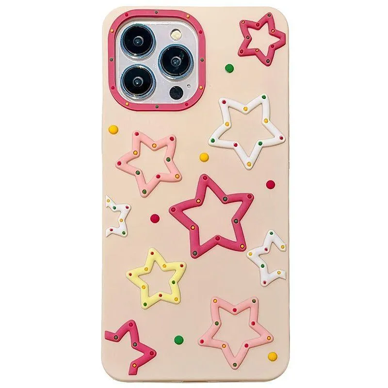 Cute 3D Colorful Stars Phone Cases for iPhone 14 Pro Max, 13, 12, 11, XR, X, XS Max