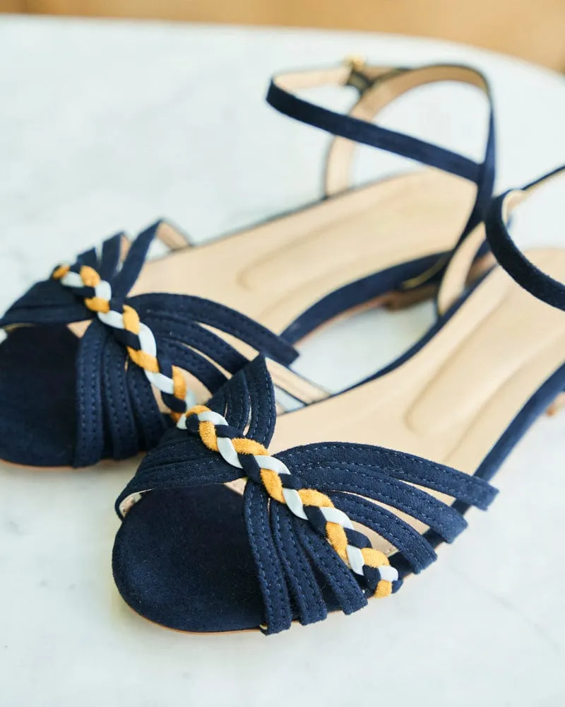 Daffodil Vegan Suede Braid Detail Sandals | Midnight Blue