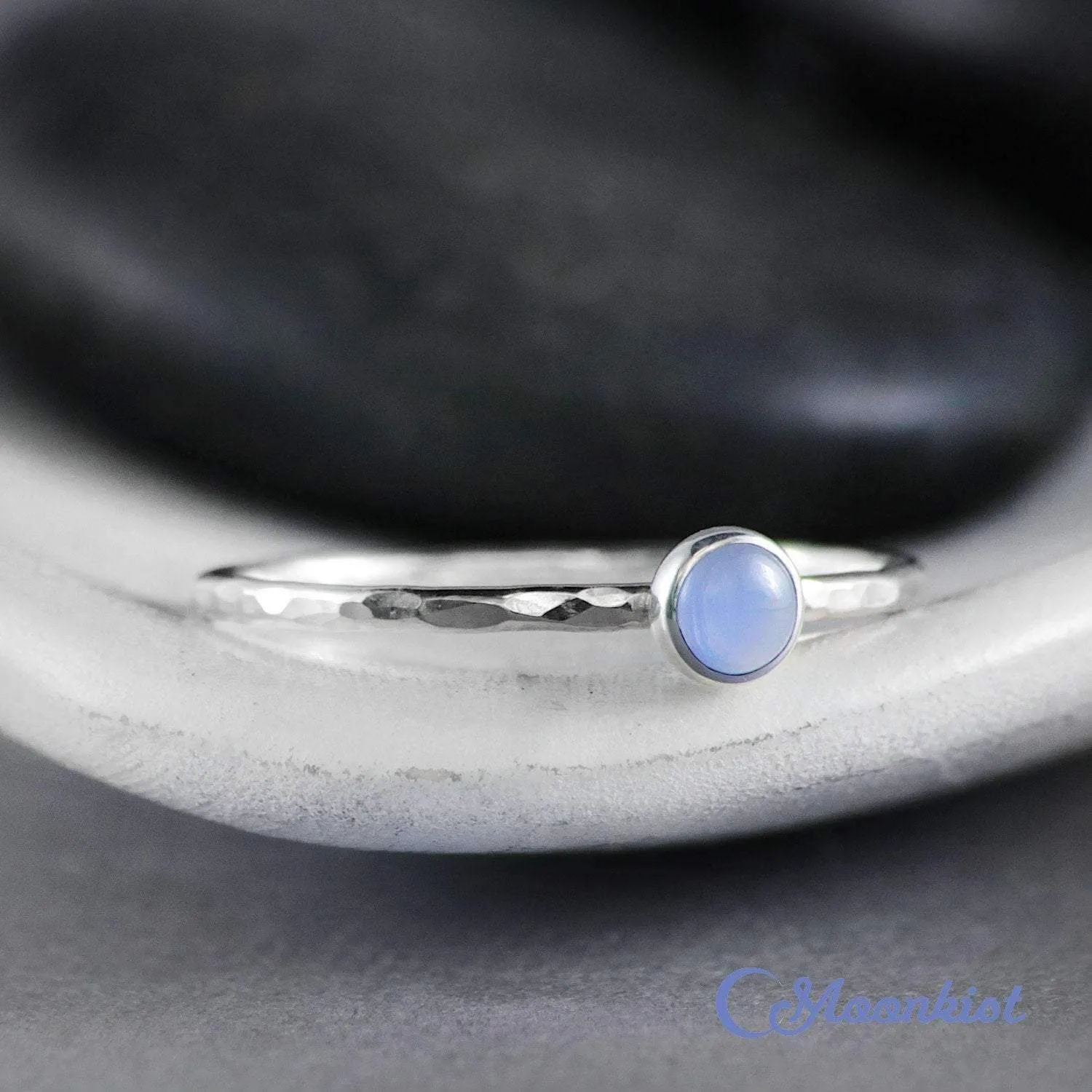 Dainty Silver Blue Chalcedony Pinky Ring | Moonkist Designs