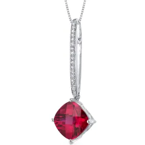 Dangling 5.50 Carats Cushion Cut Sterling Silver Ruby Pendant