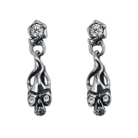 Dangling Skull and Cubic Zirconia Stainless Steel Punk Biker Stud Earrings