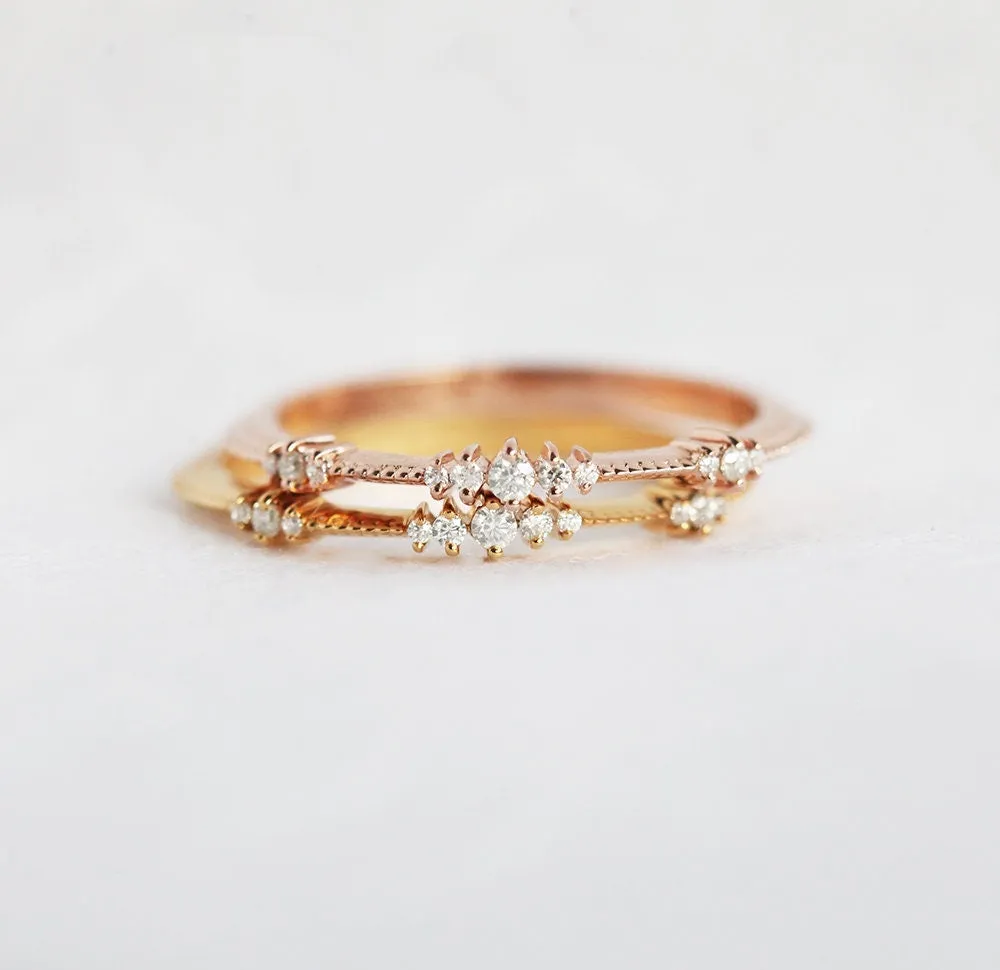 Diamond Wedding Band, Delicate Rose Gold Diamond Wedding Ring, Clustered Diamond Ring