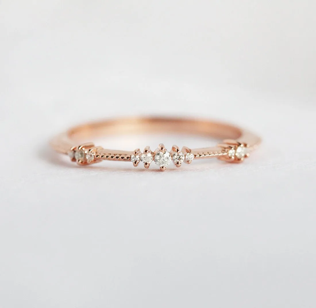 Diamond Wedding Band, Delicate Rose Gold Diamond Wedding Ring, Clustered Diamond Ring