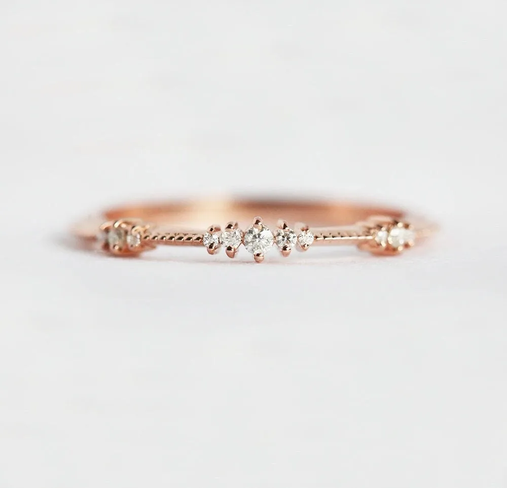 Diamond Wedding Band, Delicate Rose Gold Diamond Wedding Ring, Clustered Diamond Ring