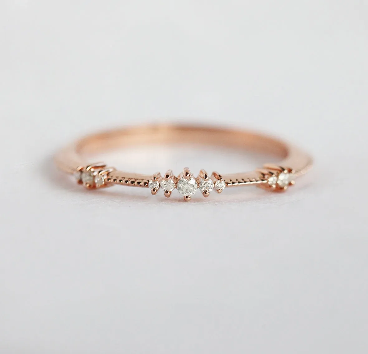 Diamond Wedding Band, Delicate Rose Gold Diamond Wedding Ring, Clustered Diamond Ring