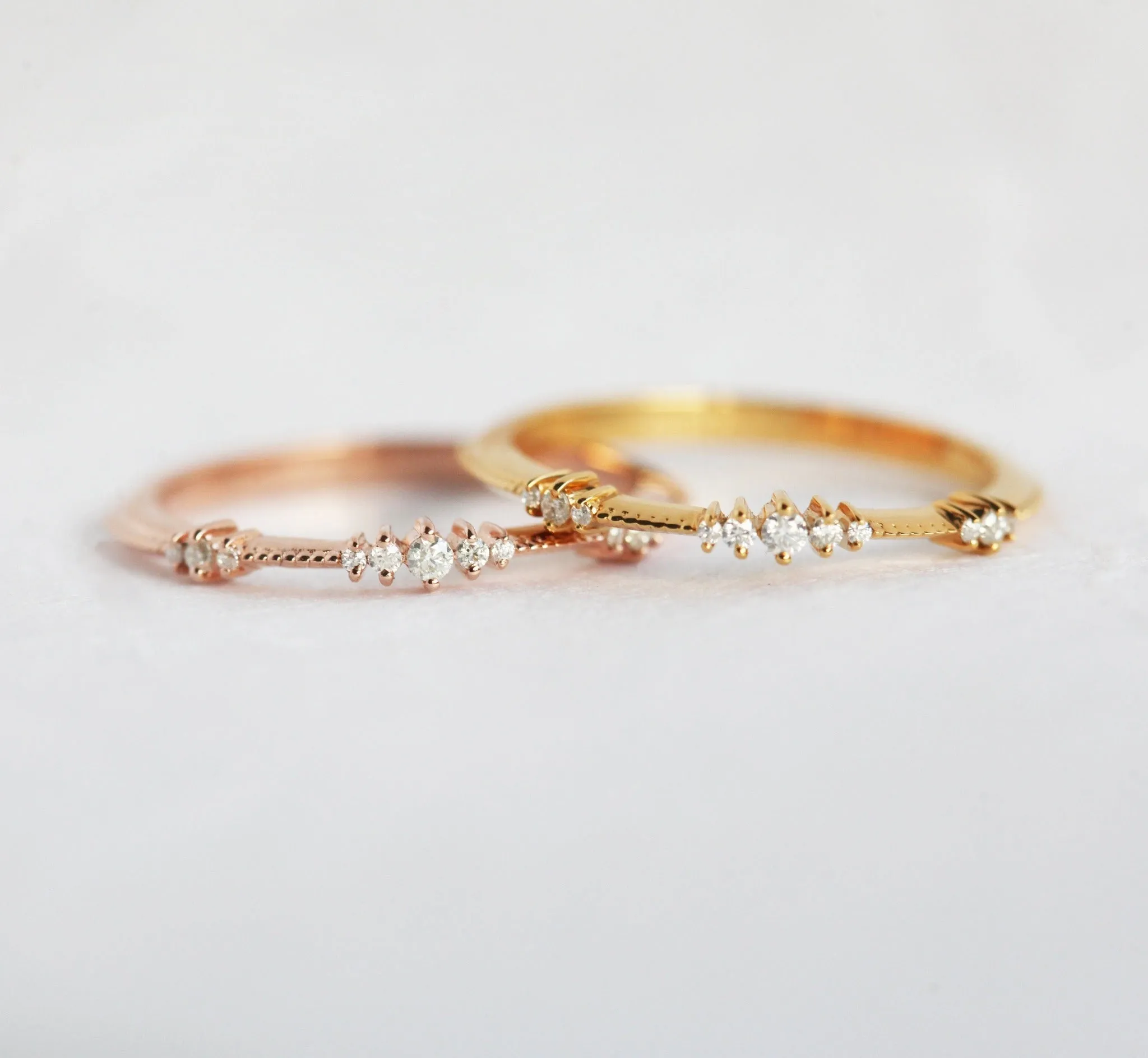 Diamond Wedding Band, Delicate Rose Gold Diamond Wedding Ring, Clustered Diamond Ring