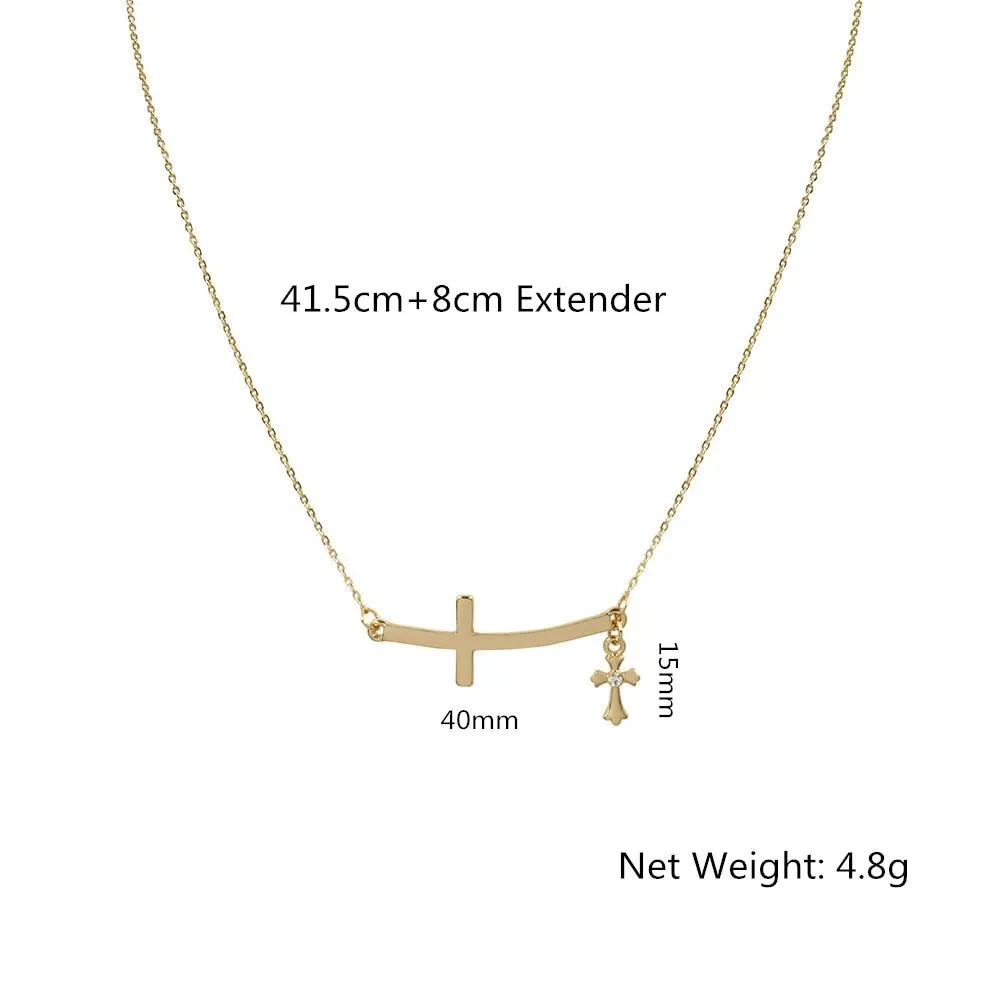 Double Linked 2 Sideways Cross Pendant Necklace